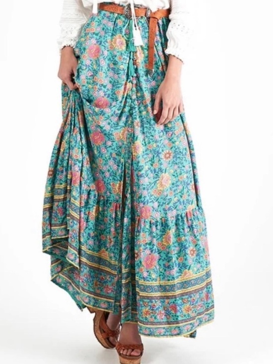 Spell Dresses & Skirts - SPELL, folk town maxi skirt, UT Drop. Floral Teal Boho Maxi Skirt